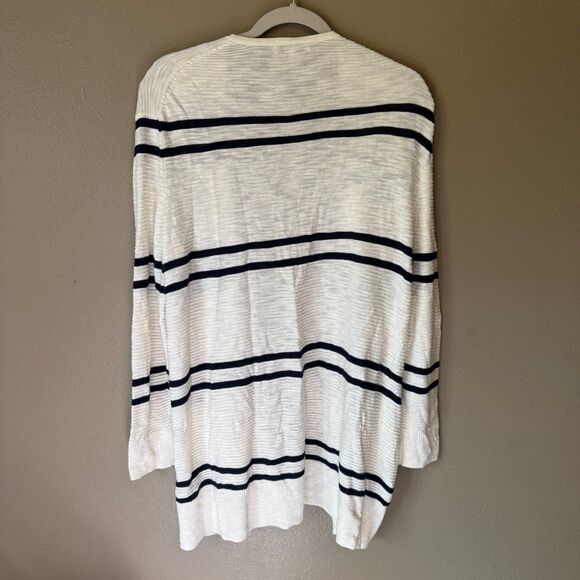 Madewell Summer Ryder Longline Knit Cardigan Sweater Ivory/Navy Stripe Small - Picture 2 of 4